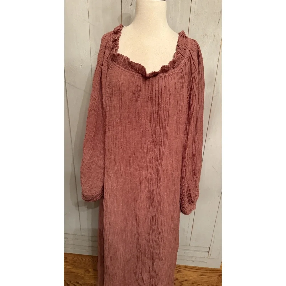 Tory‎ Burch Linen Gauze Oversized Bishop Sleeve Midi Dress Terra-Cotta S-XL